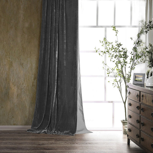 Stella - Faux Silk Velvet Curtain - Dark Slate