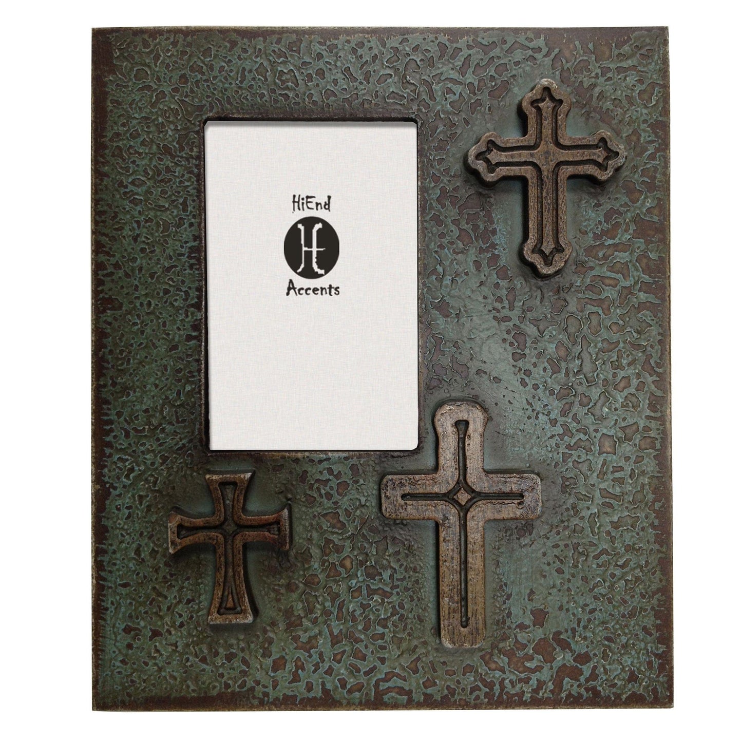 Picture Frame - 4" x 6" Distressed 3-Cross Picture Frame - Turquoise