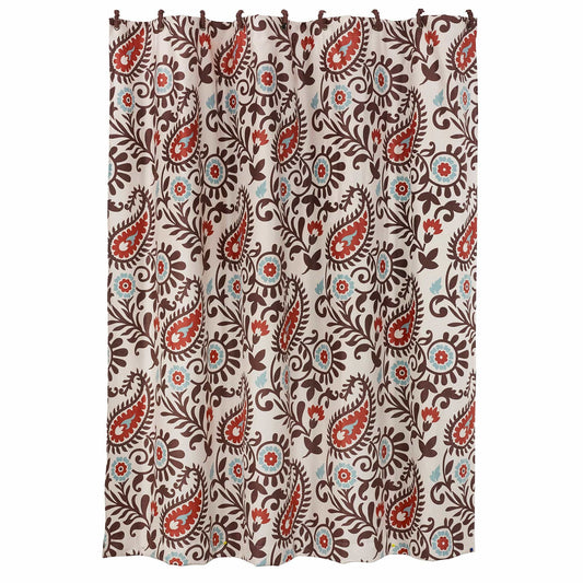 Rebecca - Paisley Shower Curtain - Cream / Brown / Red