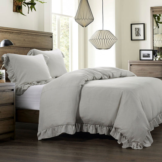Lily - King Washed Linen Duvet Cover - Light Gray