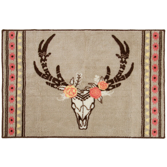 Desert Skull - Floral Rug - Cream / Tan / Pink