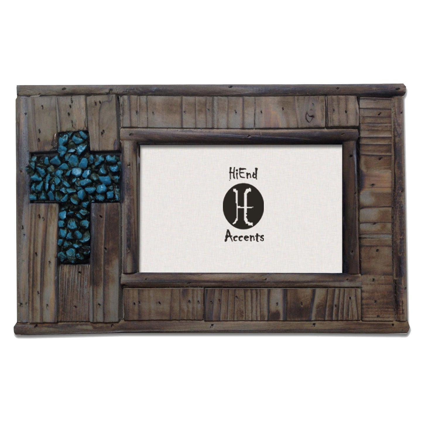 Picture Frame - 4" x 6" Wooden Turquoise Rock Cross Picture Frame - Frame