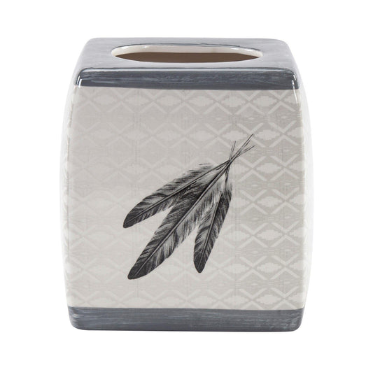 Tossed Feather - Feather Design Ceramic Tissue Box Cover - Cream / Gray