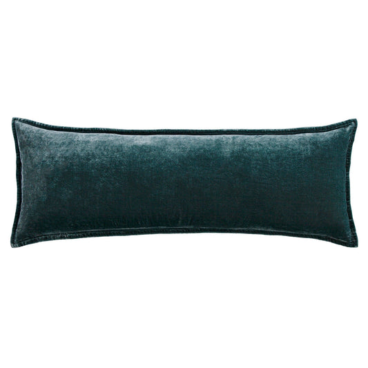 Stella - Faux Silk Velvet Long Lumbar Pillow - Storm Blue