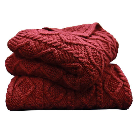 Cable Knit - Soft Wool Throw Blanket - Red