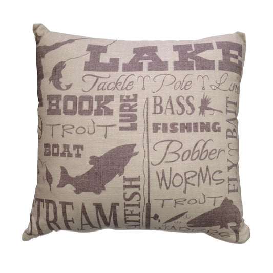 Lodge - Lake Text Collage Throw Pillow - Multi Color