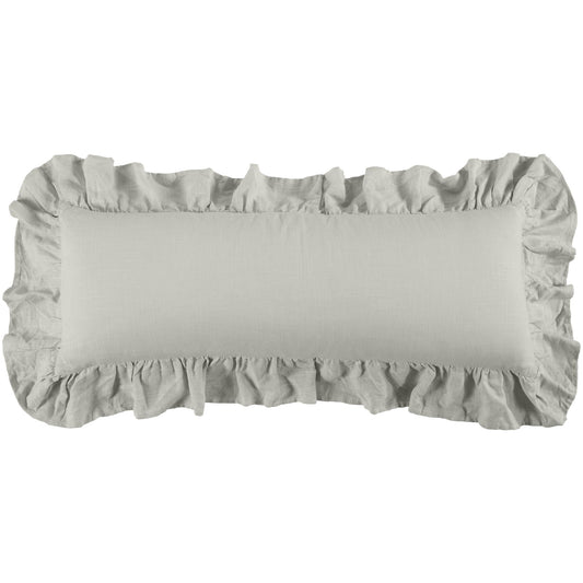 Luna - Washed Linen Ruffled Lumbar Pillow - Light Gray