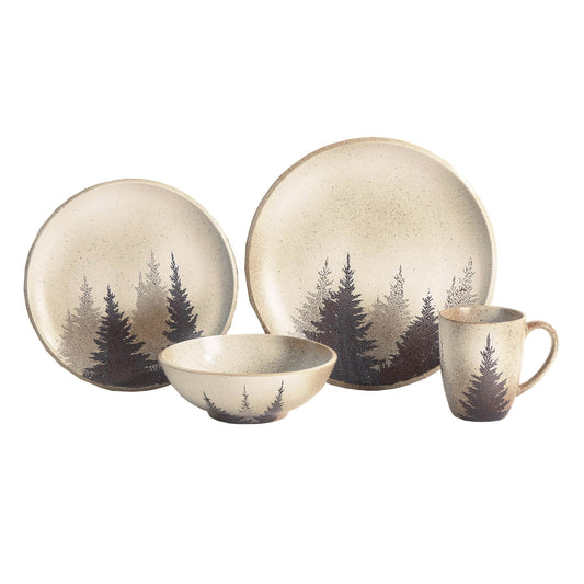 Clearwater Pines - Ceramic Dinnerware Set (Set of 16) - Cream / Tan / Brown