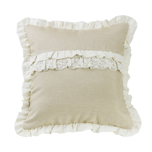 Charlotte - Ruffle Trim & Lace Ruffle Accent Pillow - Cream
