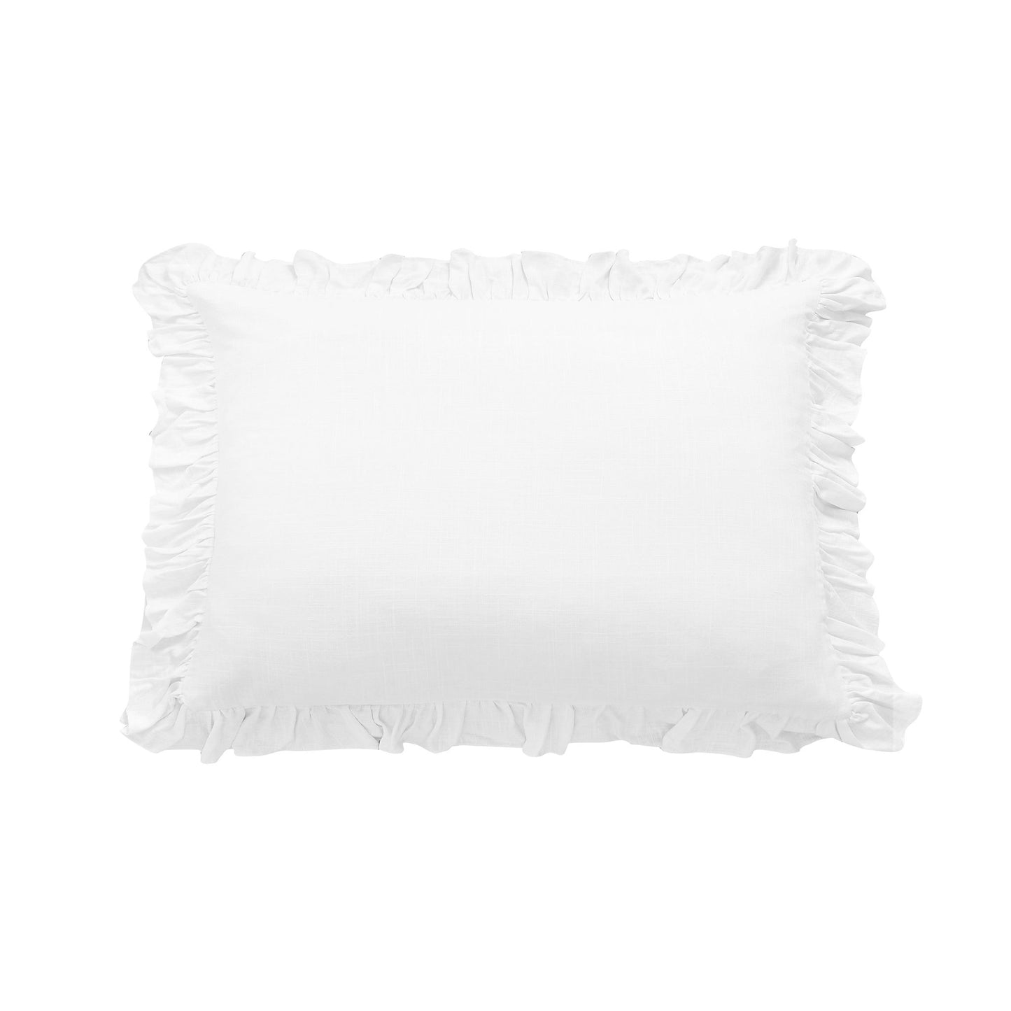 Lily - Washed Linen Ruffled Pillow Sham - White