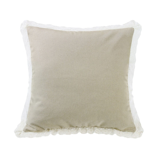 Charlotte - Burlap Lace Trim Square Pillow - Tan / Off-White