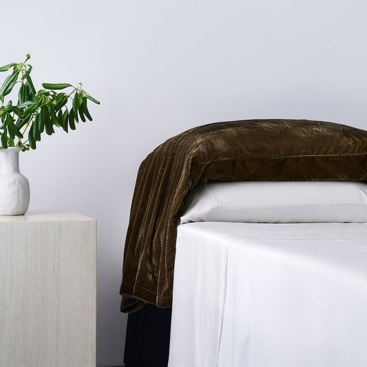Stella - Faux Silk Velvet Waterfall Pillowcase Set (Set of 2) - Green Ochre