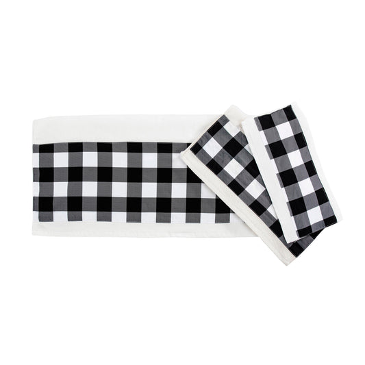 Camille - Black Buffalo Check Towel Set (Set of 3) - Black / White