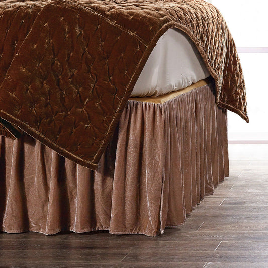 Stella - Queen Faux Silk Velvet Bed Skirt - Dusty Rose