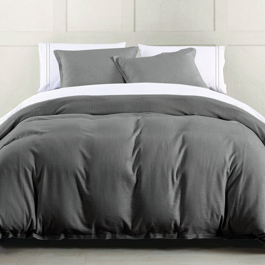 Hera - Queen Washed Linen Flange Comforter Set (Set of 3) - Slate