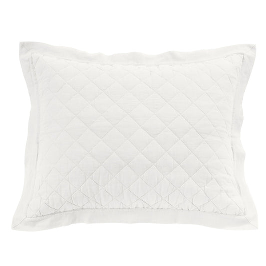 Diamond Linen - Linen Cotton Diamond Quilted Pillow Sham - Vintage White
