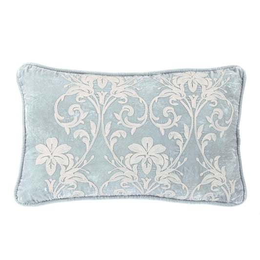 Belle - Floral Embroidered Velvet Lumbar Pillow - Light Blue