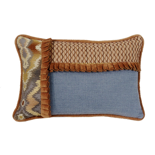 Lexington - Pieced Ruffle Detailed Pillow - Blue / Brown