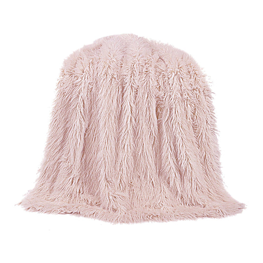 Mongolian Fur - Faux Fur Throw Blanket - Blush
