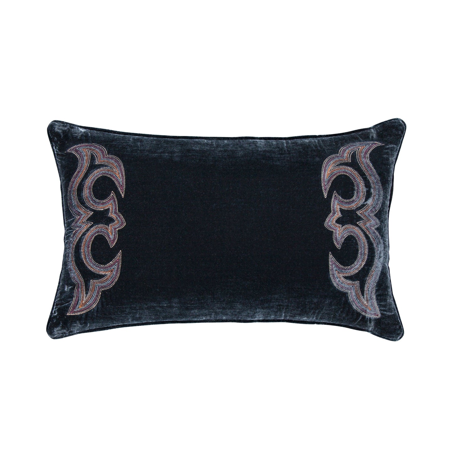 Stella - Boot Stitch Faux Silk Velvet Lumbar Pillow - Midnight Blue