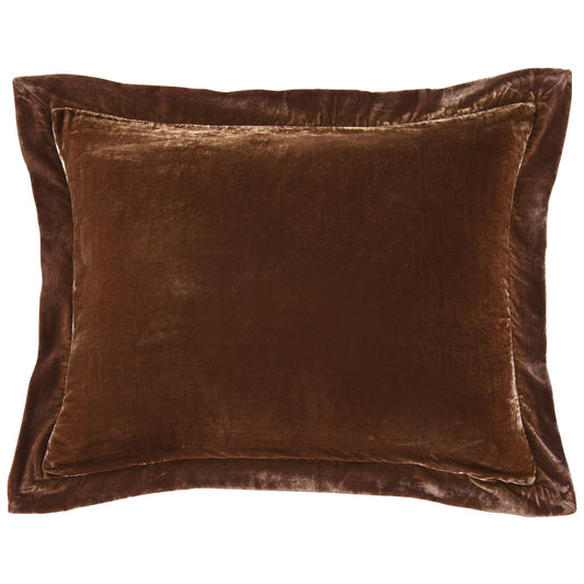 Stella - Faux Silk Velvet Flanged Dutch Euro Pillow - Copper Brown