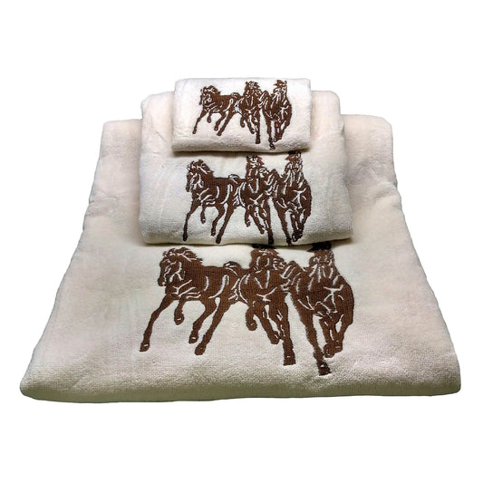 Western Horse - Embroidered 3-Horse Towel Set (Set of 3) - Cream
