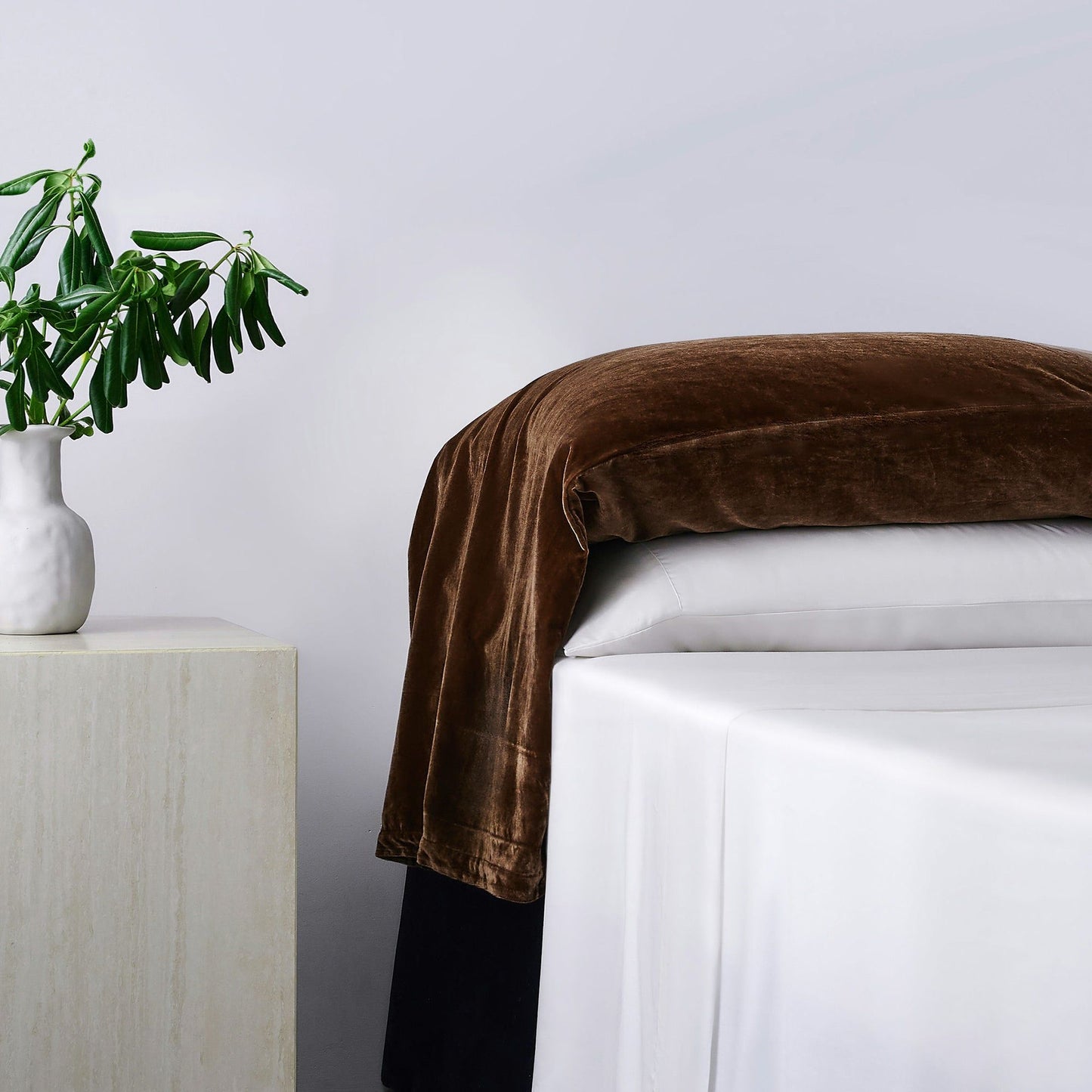 Stella - Faux Silk Velvet Waterfall Pillowcase Set (Set of 2) - Copper Brown
