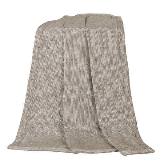 Fairfield - Herringbone Taupe Throw Blanket - Tan