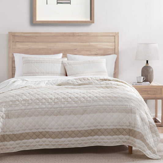 Mystic Stripe - King Cotton Gauze Quilt Set (Set of 3) - Taupe