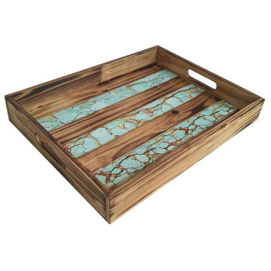 Wall Décor - Wooden Turquoise Inlay Tray - Turquoise / Brown