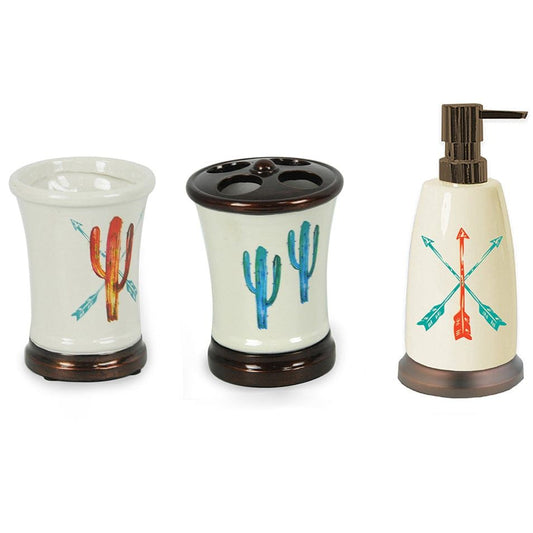 Saguaro Cactus - Cactus Ceramic Countertop Bathroom Set (Set of 3) - White / Brown