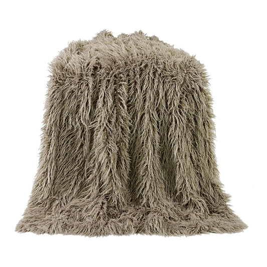 Mongolian Fur - Faux Fur Throw Blanket - Taupe
