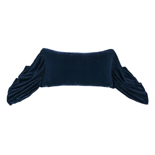Stella - Faux Silk Velvet Long Ruffled Pillow - Midnight Blue