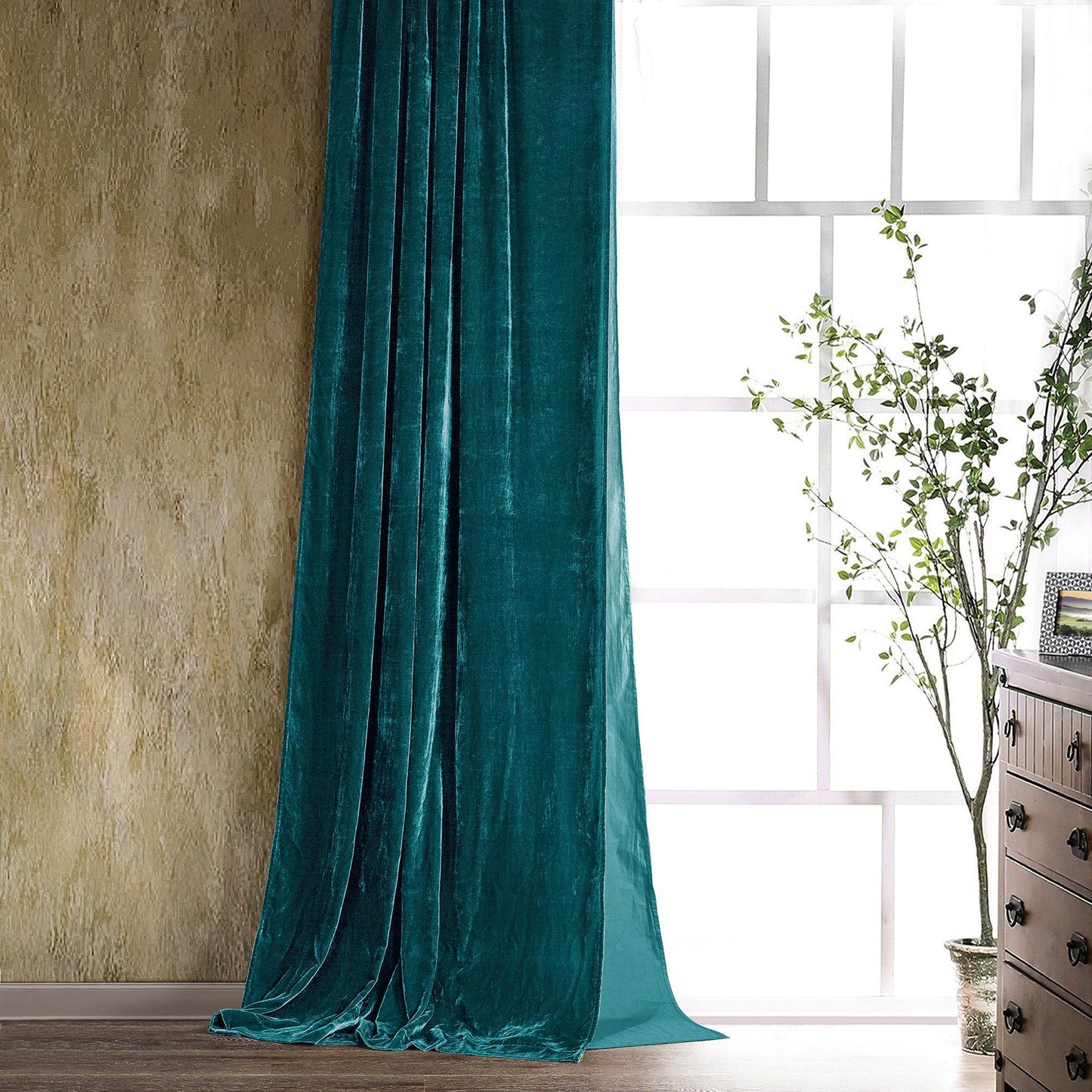 Stella - Faux Silk Velvet Curtain - Teal