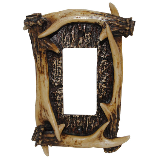 Antler Switch Plate - 5" x 3.5" Antler Single Rocker Wall Plate - Brown