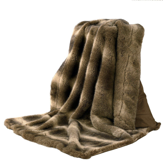 Wolf Fur - Faux Wolf Fur Oversized Throw Blanket - Brown