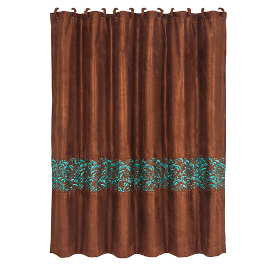Wyatt - Scrollwork Shower Curtain - Copper / Turquoise