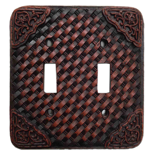 Weaver Switch Plate - 5" x 5.5" Tooled Resin Weaver Double Wall Switch Plate - Brown