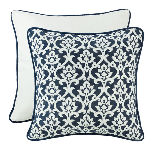 Kavali - Floral Jacquard Piping Detailed Euro Sham - White / Navy