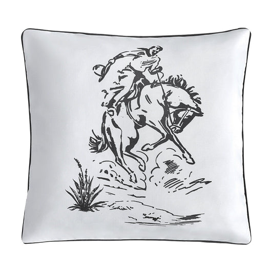 Ranch Life - Indoor/Outdoor Pillow Bronc Rider - White / Black