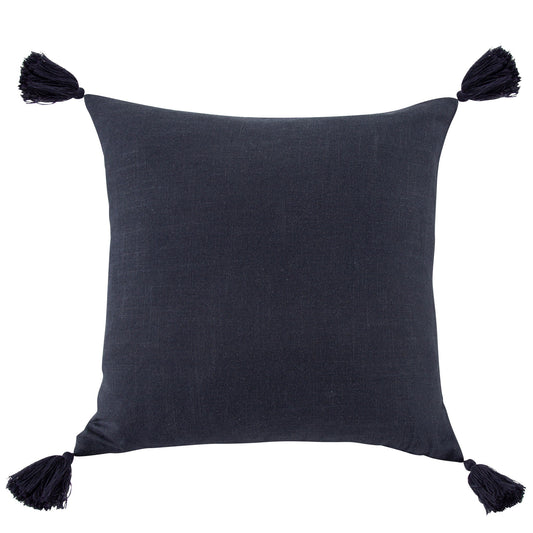 Luna - Washed Linen Tasseled Square Pillow - Navy