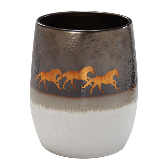 Running Remuda - Ceramic Wastebasket - White / Brown / Gold