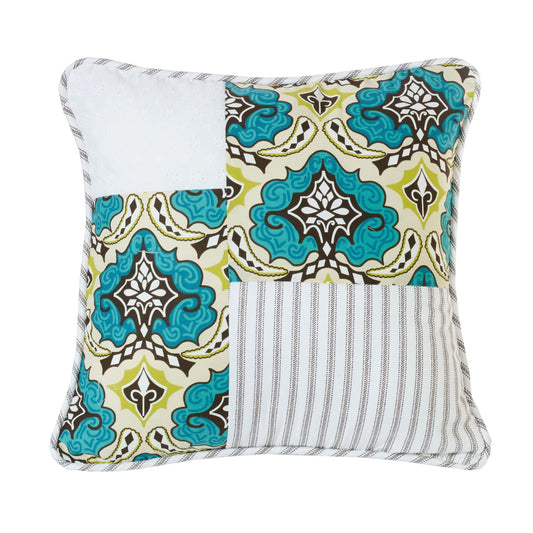 Salado - Patchwork Pillow - White / Turquoise