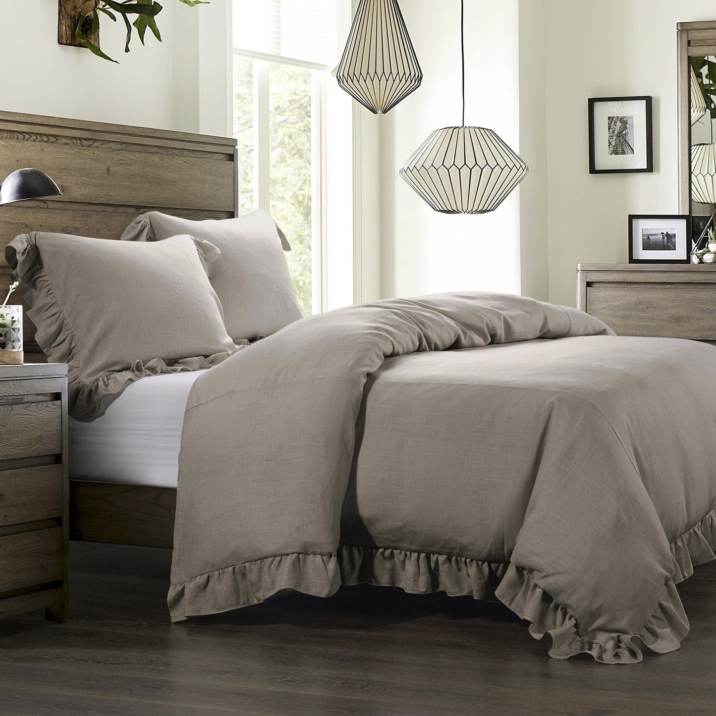 Lily - Queen Washed Linen Comforter Set (Set of 3) - Taupe