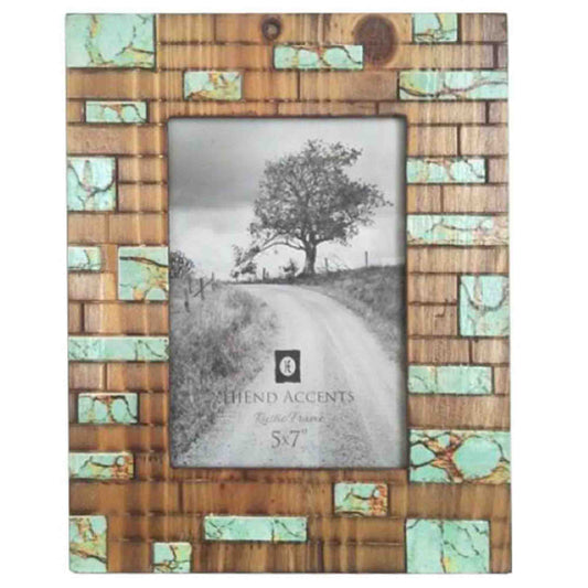 Turquoise Inlay - 5" x 7" Picture Frame - Tan / Turquoise