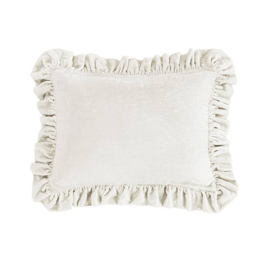 Stella - Faux Silk Velvet Ruffled Oblong Pillow - Stone