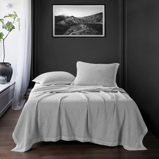 Stonewashed Cotton Waffle Weave - King Coverlet Set (Set of 3) - Gray
