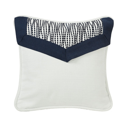Kavali - Linen Embroidery Envelope & Piping Detailed Pillow - White / Navy