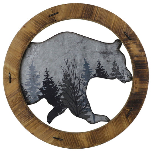 Wall Décor - 19" Round Bear Wall Art - Brown / Grey