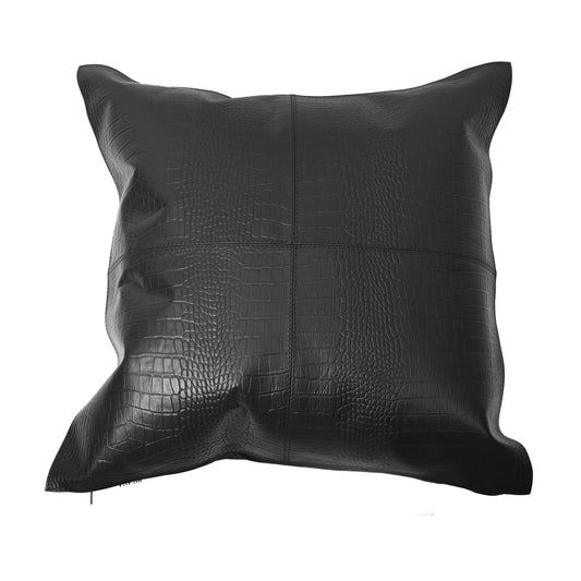 Genuine Leather - Embossed Croc Pillow - Black
